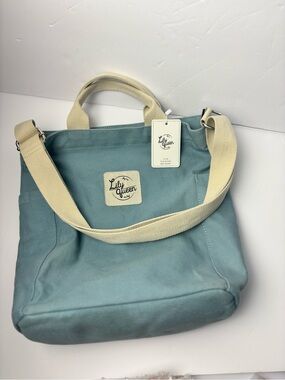 Canvas Tote in Dusty Teal with Cream Straps